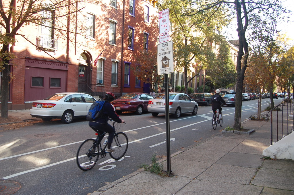 Cyclists on Spruce Street.