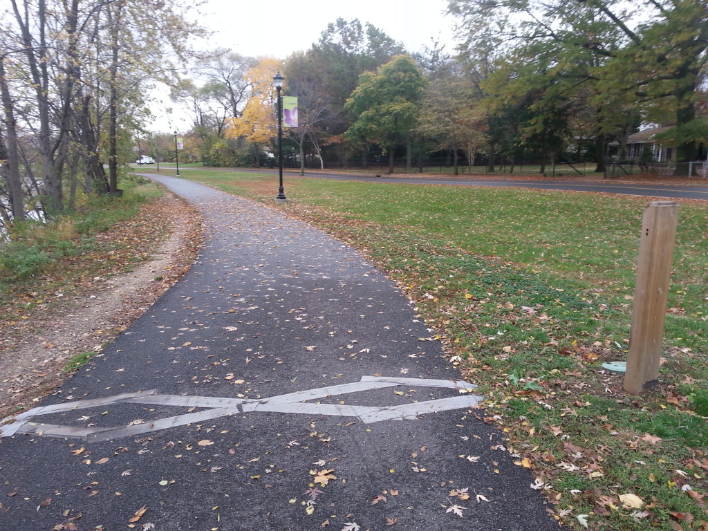 A permanent bicycle and pedestrian counter on the Cooper River Trail in Collingswood