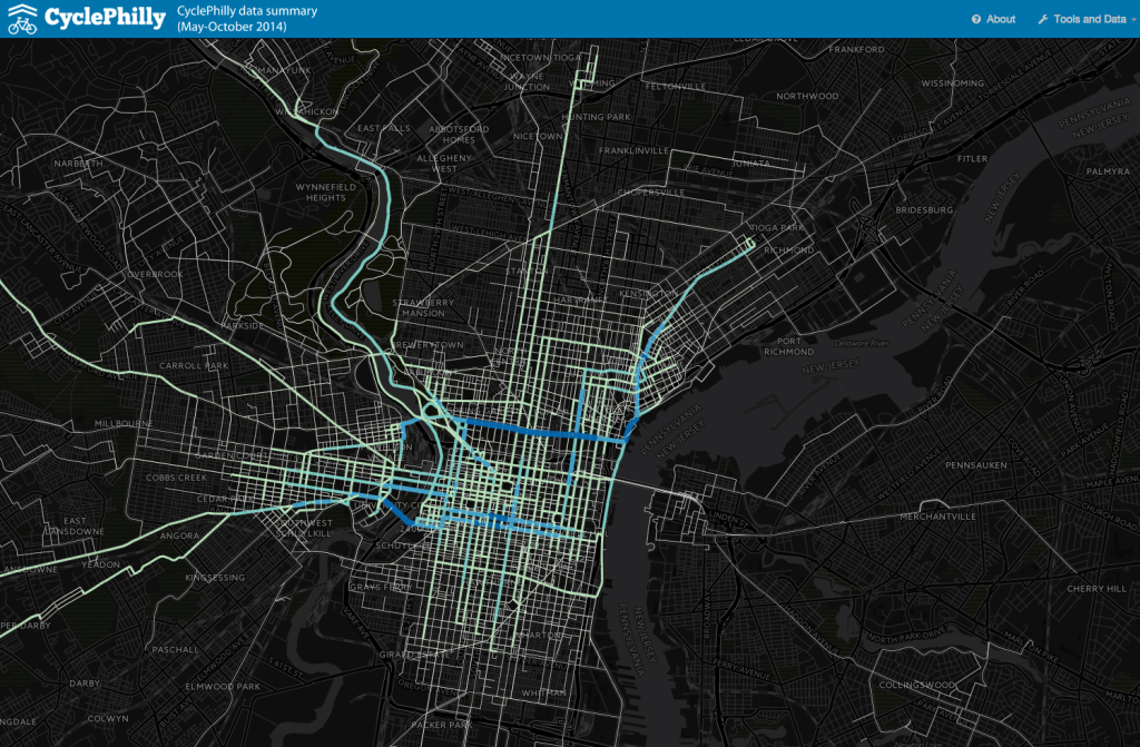 Screen shot from DVRPC.org/webmaps/CyclePhilly