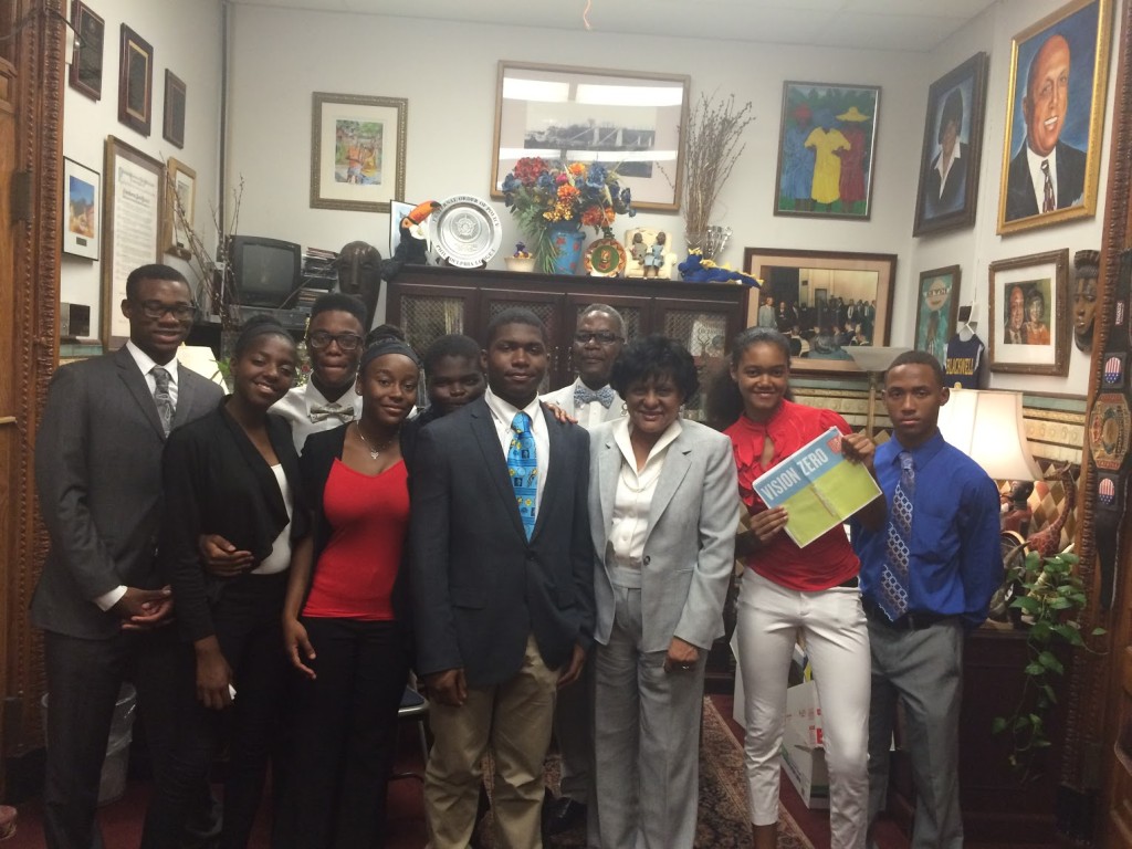CYC students alongside Councilwoman Jannie Blackwell, after speaking to her about several issues.