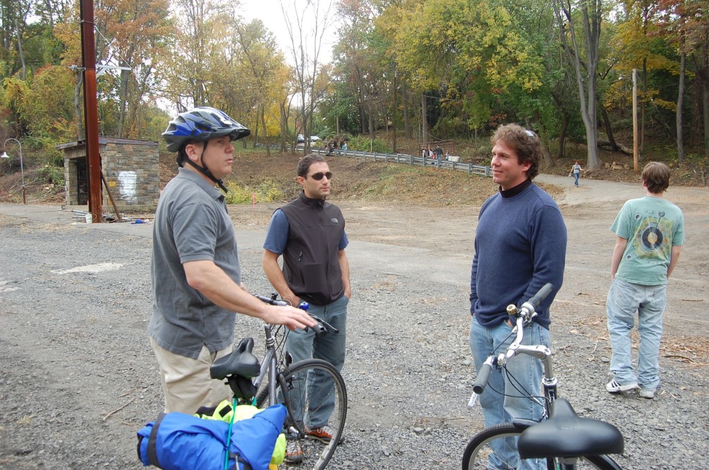 The late Rob Stuart, Chris Leswing and others from the "Friends of Cynwyd Trall" met on November 1, 2008 to explore the potential for revitalizing the old Cynwyd line to reconnect Lower Merion and Manayunk/Roxborough. Photo by Sarah Clark Stuart 