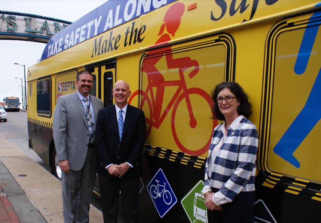 From L to R - SEPTA's Assistant General Manager of System Safety Scott Sauer, SEPTA's General Manager Jeffrey Knueppel, Bicycle Coalition of Greater Philadelphia's Executive Director Sarah Clark Stuart