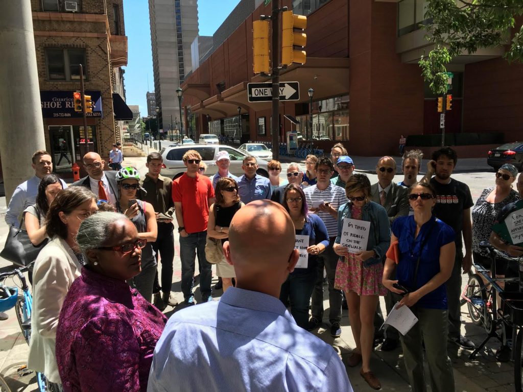 Dozens showed up at 15th and Spruce today to support protected bike lanes