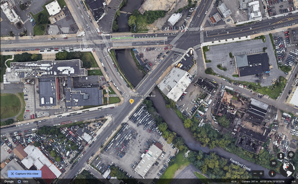 Aerial View via Google Earth - Frankford Ave Bridge over Frankford Creek