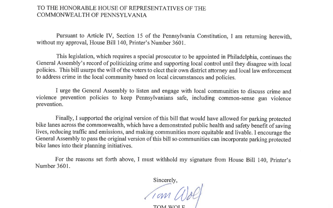 Breaking News! Governor Wolf Vetoes Compromised HB140