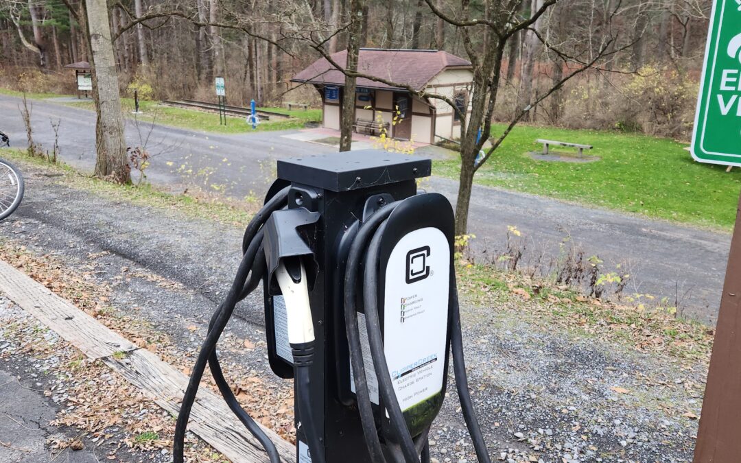 An EV Charging Station at the Darling Run Trail Head on the Pine Creek Rail Trail in Tioga County, PA.