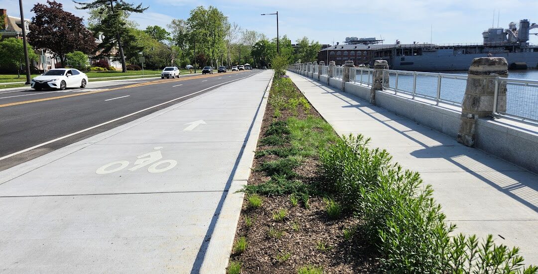 Sidepath built as part of the Quay Wall reconstruction on South Broad St in the Philadelphia, Navy Yard